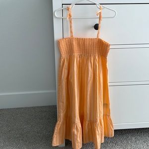 Girls summery orange long dress with bow straps